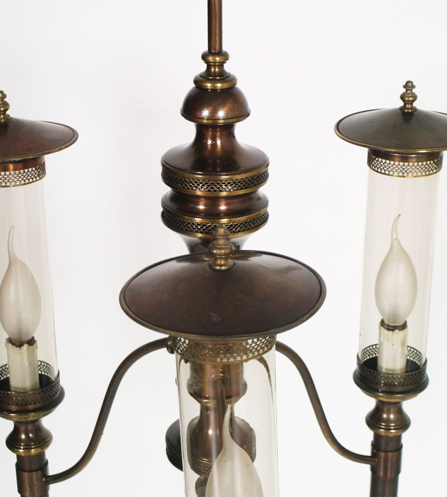 Lampadario vintage ottone brunito 3 luci con coppia di applique ...