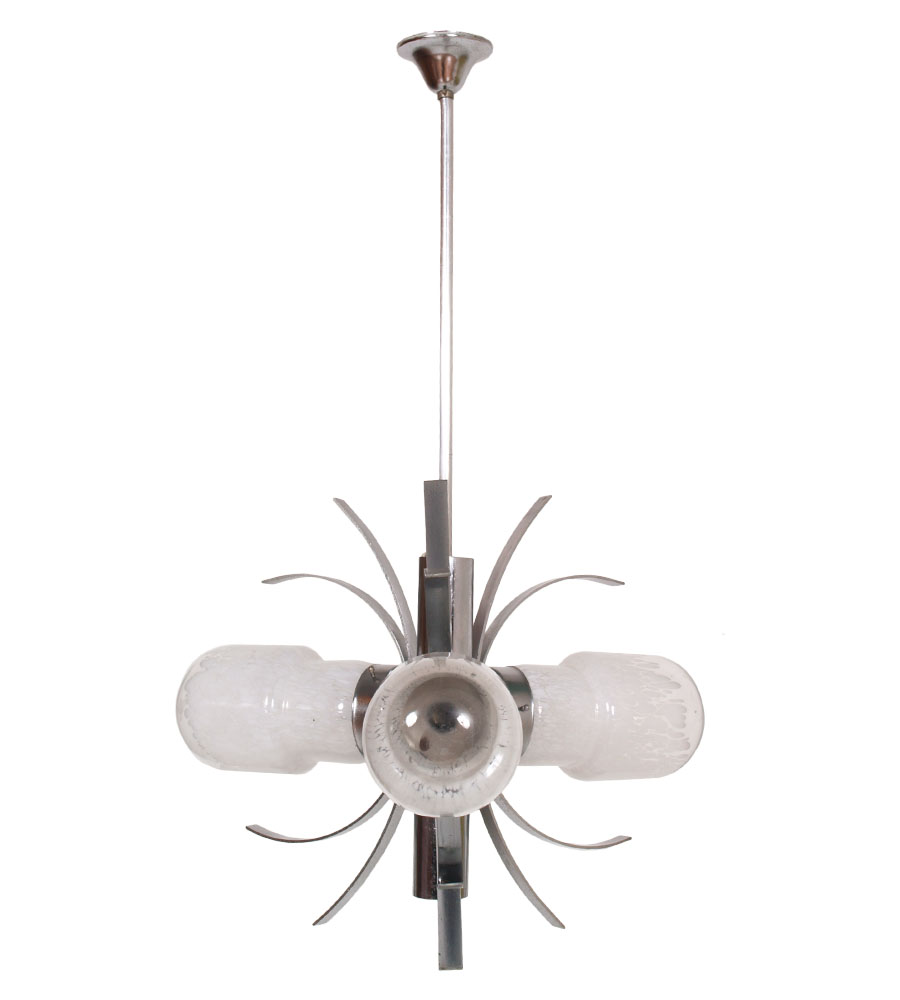 Lampadario vintage 3 luci design anni '70 acciaio vetro ...