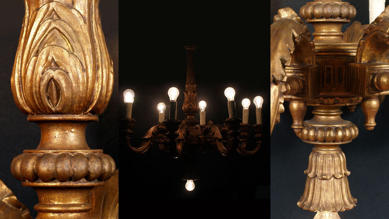 ANTIQUE GILDED WOOD CHANDELIER – LA87